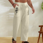 Herren Bequeme Leinenhose mit praktischem Kordelzug und Palmendruck R&B