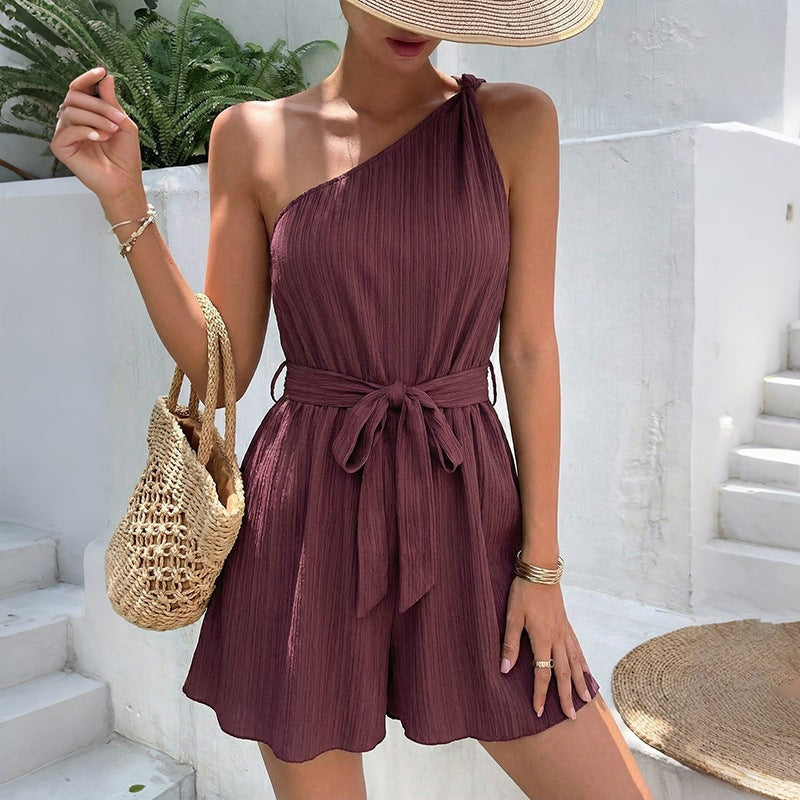Damen Einseitiger Jumpsuit mit tailliertem Gürtel und fließendem Schnitt R&B