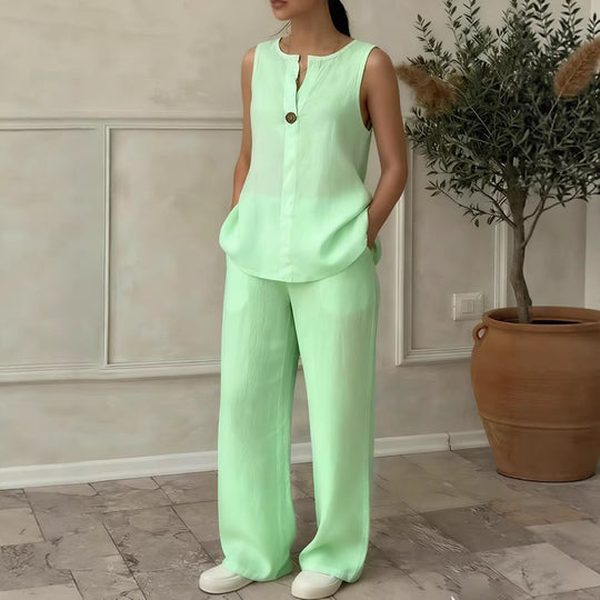 Damen Leinen Set mit elegantem Knopfdetail R&B