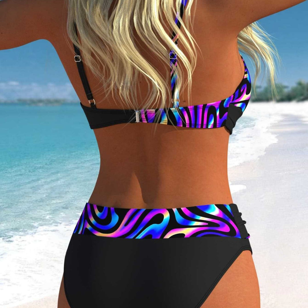 Damen Bikini-Set mit modernem Wickeldesign und lebhaftem Muster R&B