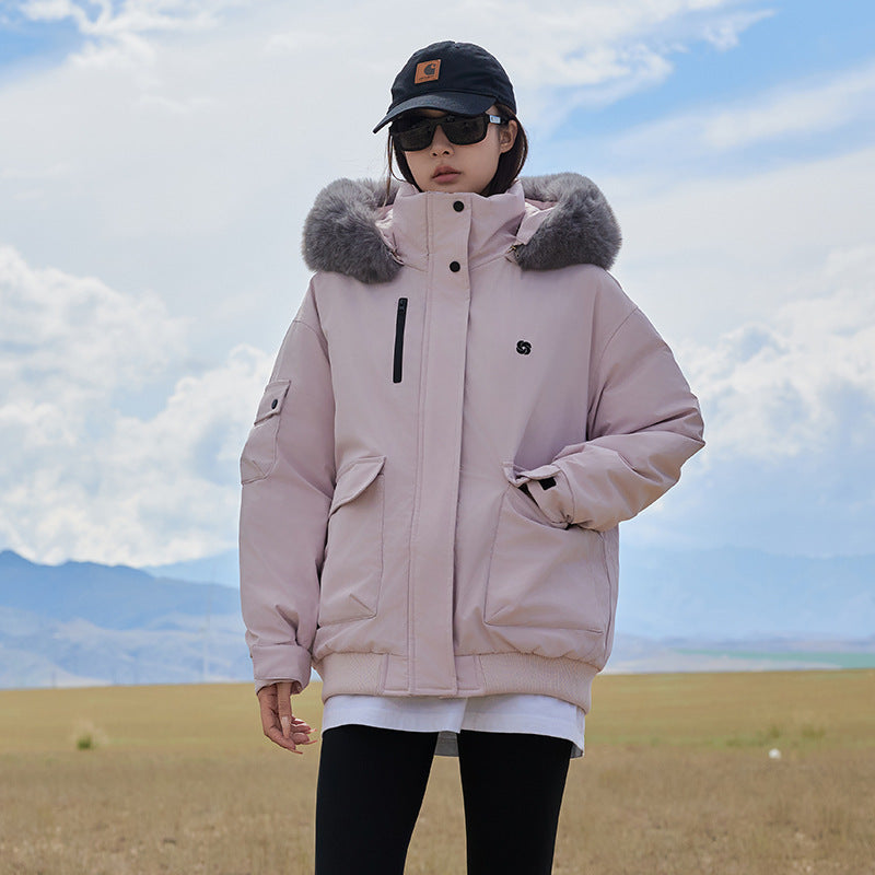 Damen isolierte Pufferjacke mit abnehmbarem Kunstfellkragen und großen Eingrifftaschen R&B
