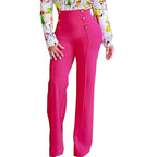 Damen Elegante High-Waist Hose mit dekorativen Knöpfen R&B