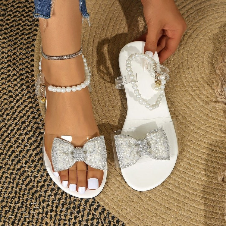 Damen elegante Badeschuhe mit funkelnder Schleifen-Applikation R&B