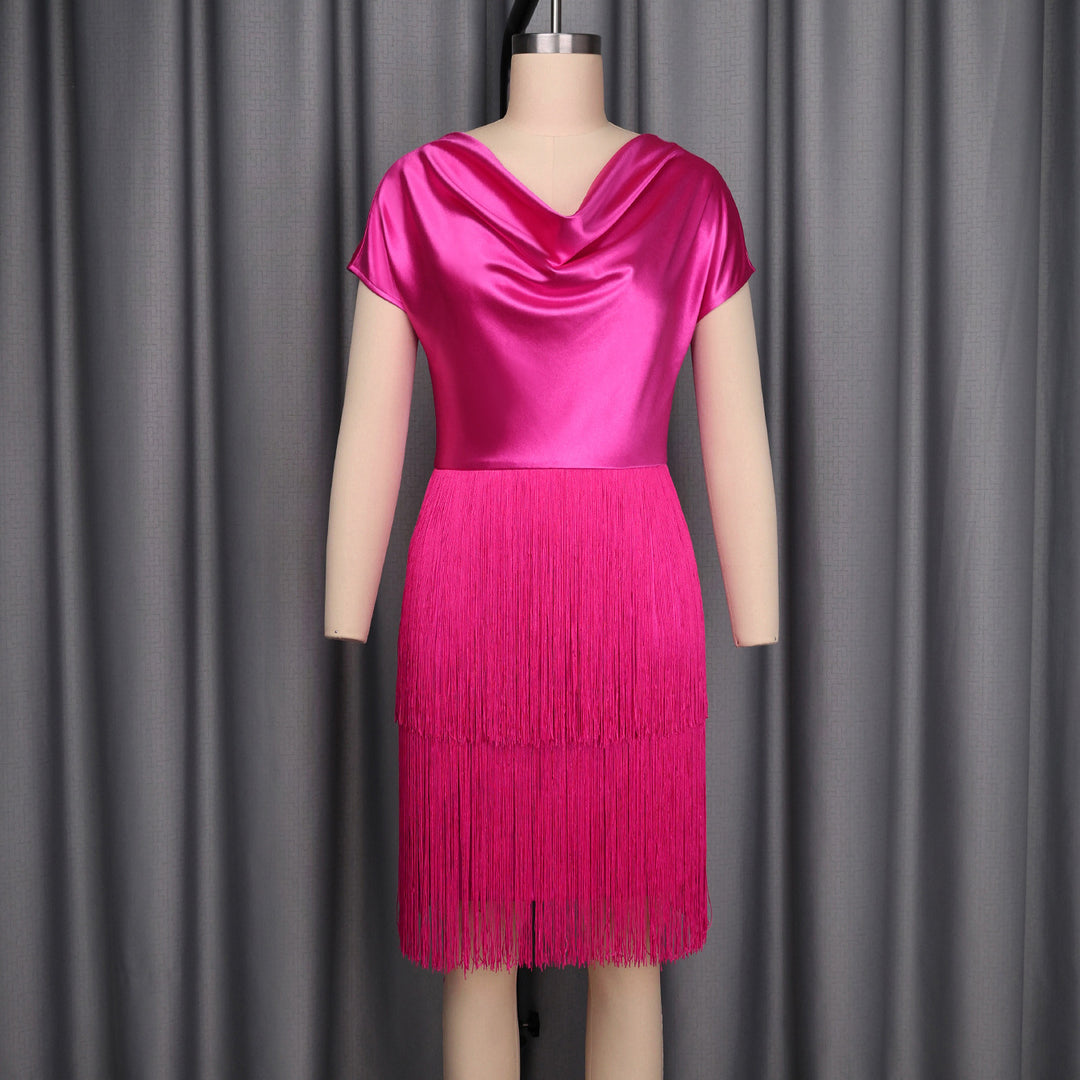Damen schimmerndes Fransen Kleid mit eleganter Drapierung R&B