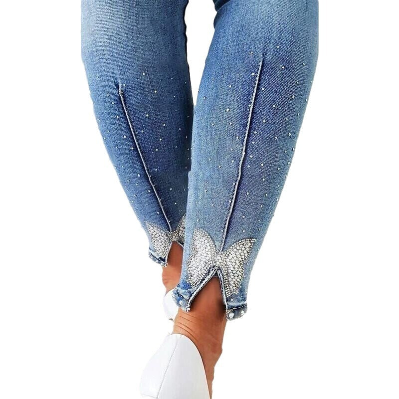 Damen Skinny Jeans mit modischem Distressed-Effekt und hohem Bund R&B