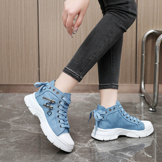 Damen modische High-Top Sneakers mit Reißverschluss und robustem Profil R&B