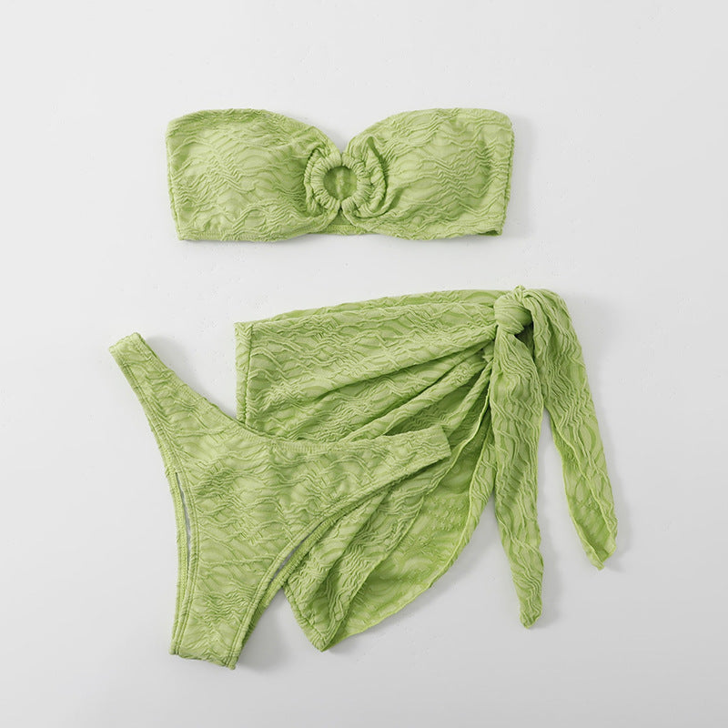 Damen Bandeau-Bikini mit Rüschendetails und elastischem Wickelrock R&B