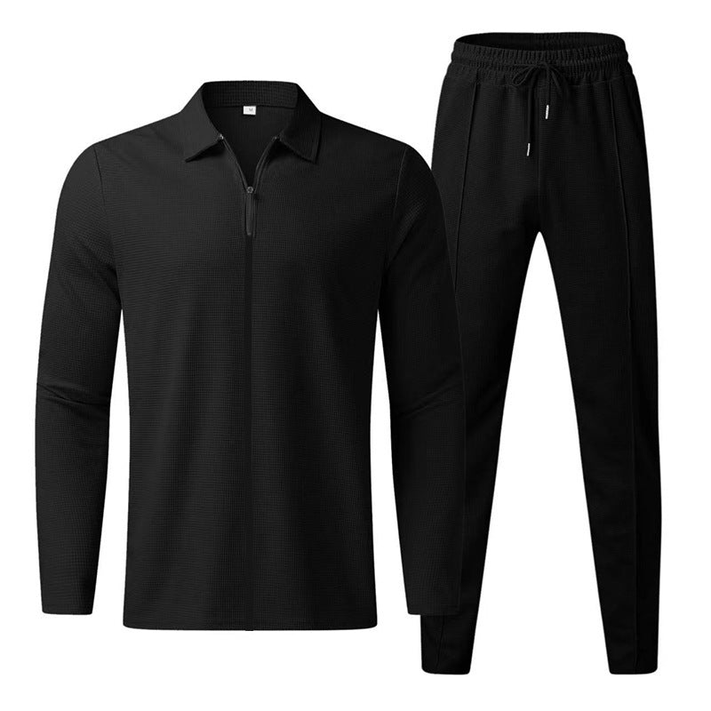 Herren sportliches Trainingsset mit strukturiertem Langarm-Oberteil und bequemen Jogginghosen R&B