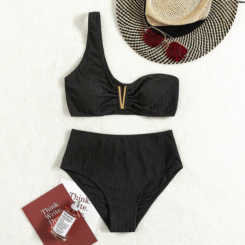 Damen Hochtaillierter Bikini mit asymmetrischem Design R&B