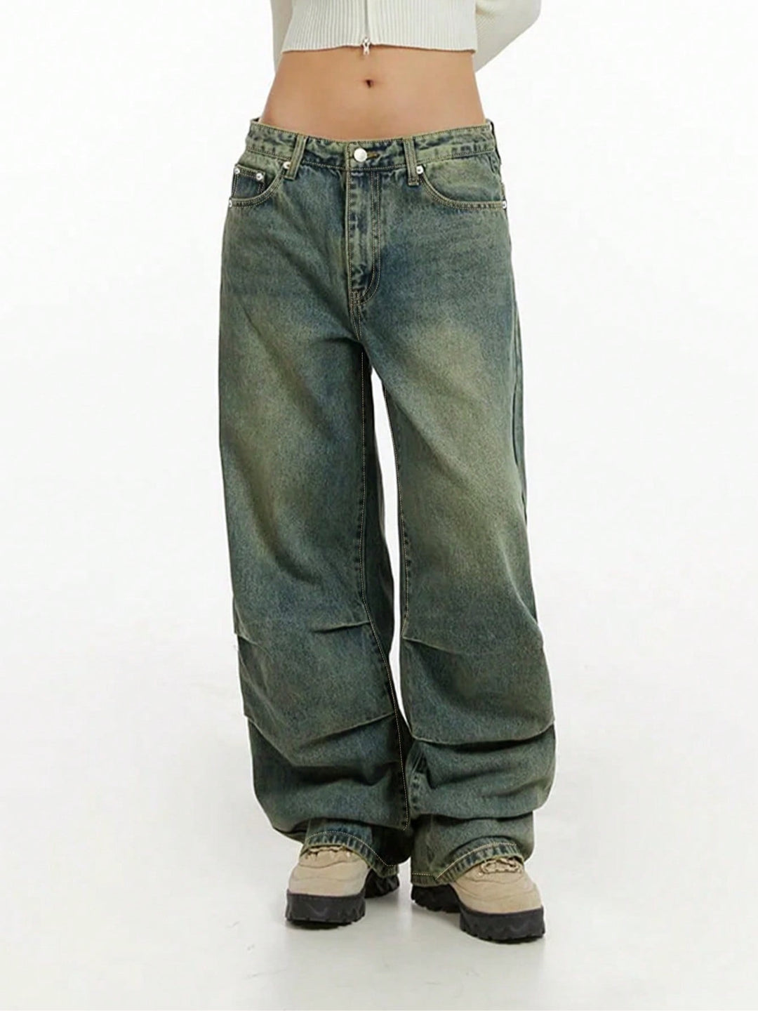 Damen Baggy-Jeans mit hohem Taillenbund und weiten Beinen R&B