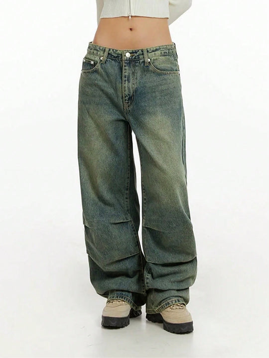 Damen Baggy-Jeans mit hohem Taillenbund und weiten Beinen R&B