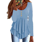 Damen Langarm Blusenshirt mit mehrlagigem Design und dekorativen Knopfdetails R&B