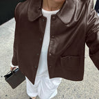 Damen Modische Kunstlederjacke mit praktischen Taschen und elegantem Kragen R&B