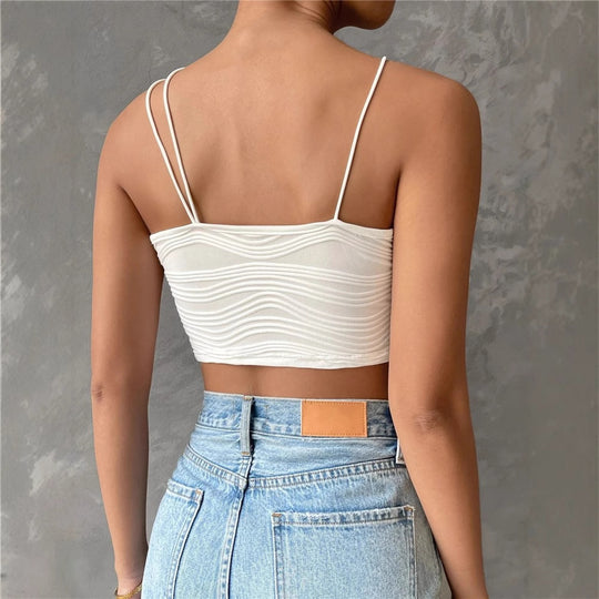 Damen lässiges Crop-Top mit schulterfreiem Design und feinem Rippmuster R&B