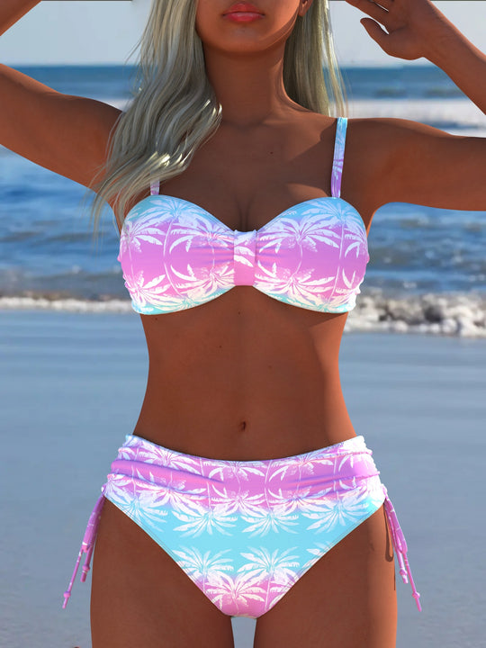 Damen Bikini-Set mit stilvollem Karomuster und goldfarbenen Akzenten R&B