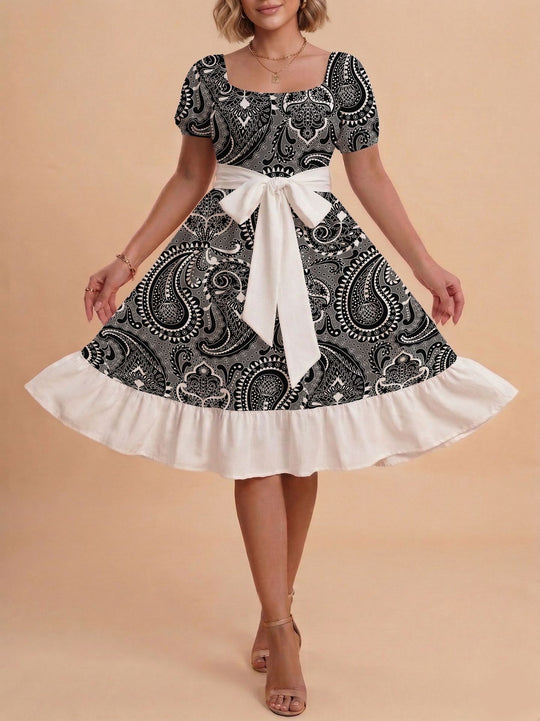 Damen Verspieltes Maxikleid mit Bärenmuster und taillierbarem Band R&B