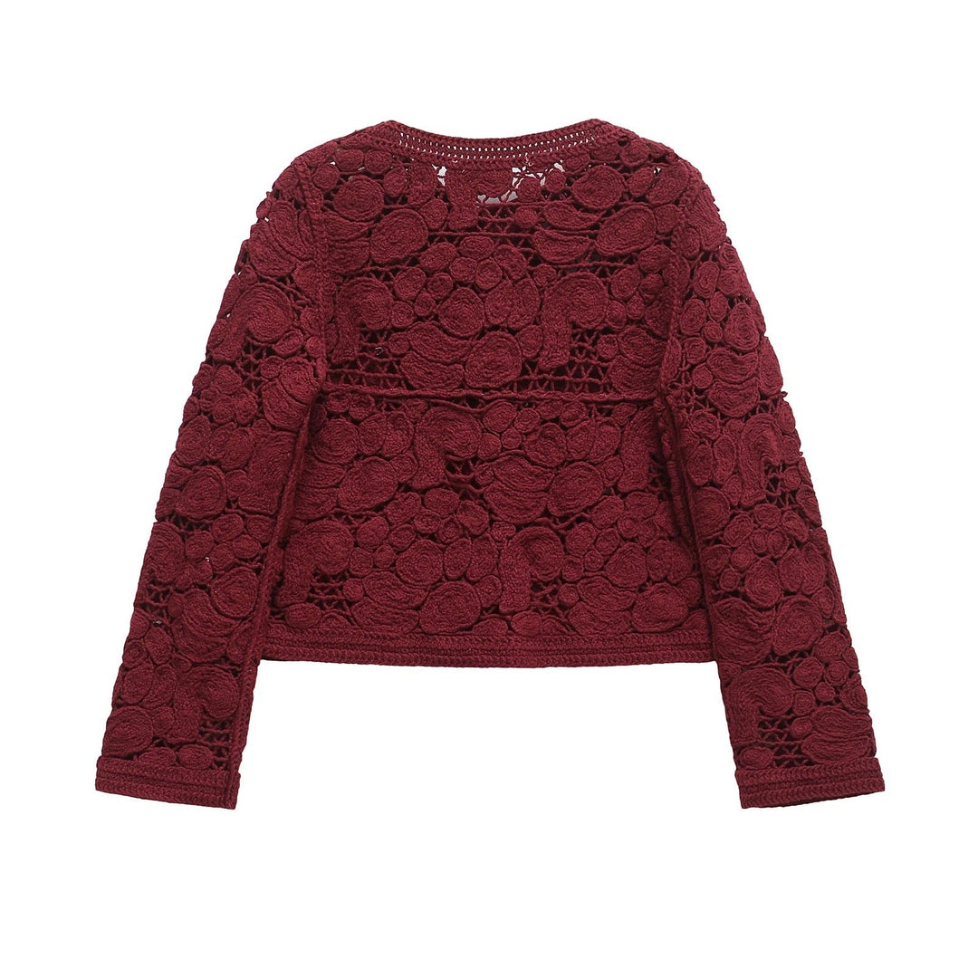 Damen Strickjacke Aus Feiner Spitze mit Dekorativen Knopfdetails und Eleganter Silhouette R&B