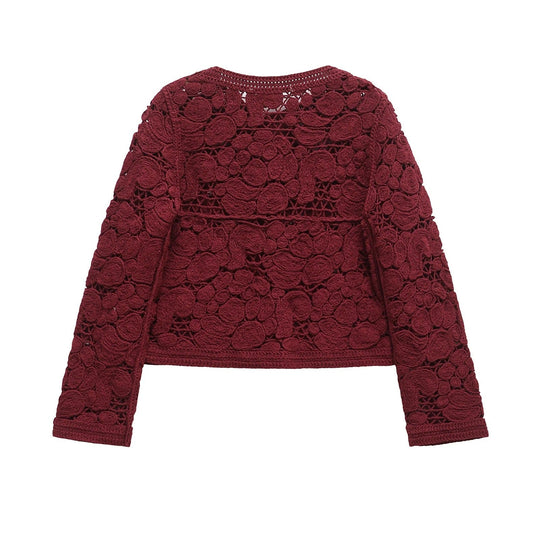 Damen Strickjacke Aus Feiner Spitze mit Dekorativen Knopfdetails und Eleganter Silhouette R&B