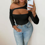Damen Body mit asymmetrischem Cut-Out und langen Ärmeln R&B