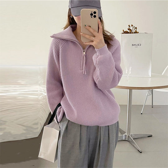 Damen Kuscheliger Strickpullover im Stehkragenstil R&B
