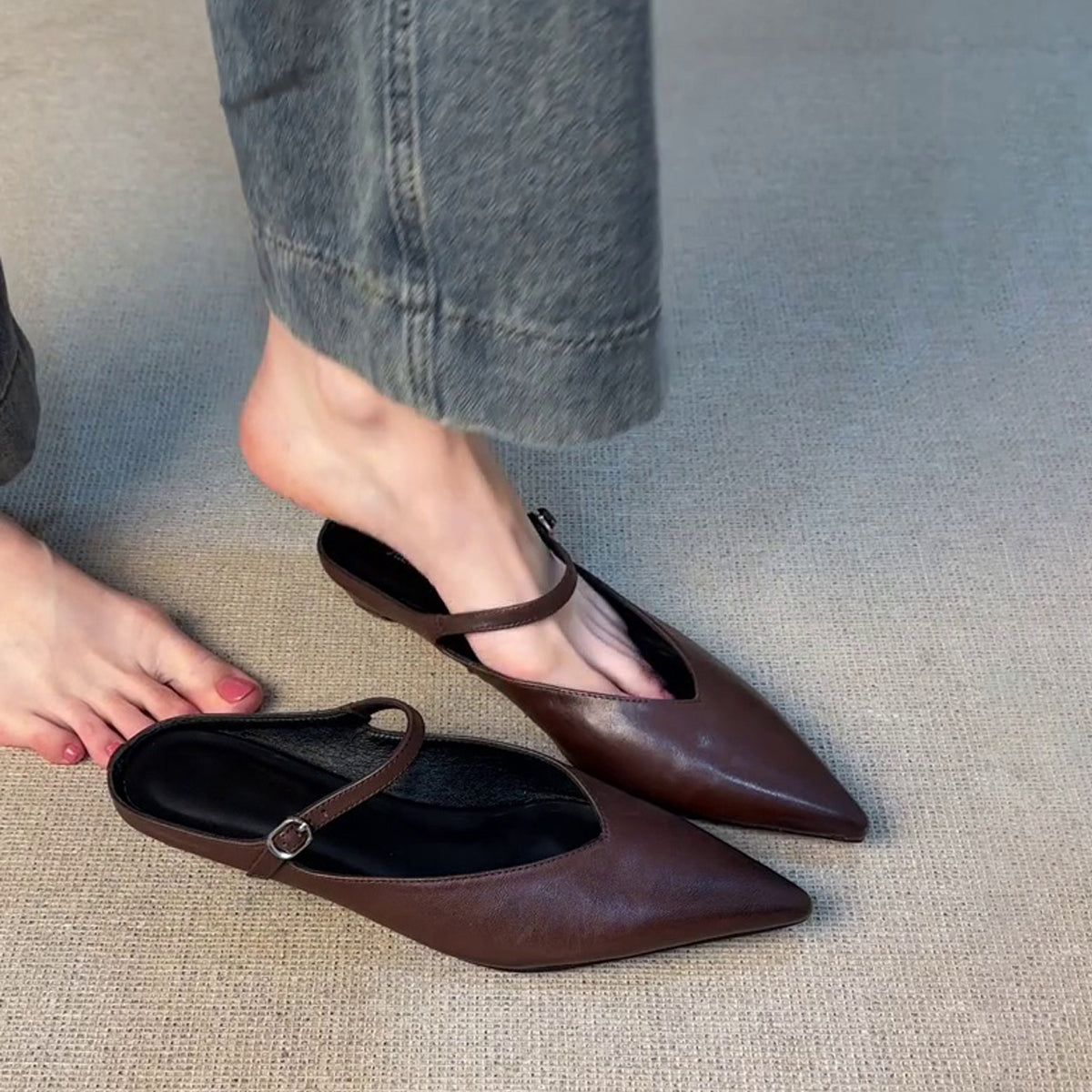 Damen Slingback Ballerinas mit eleganter Spitze und verstellbarem Riemen R&B