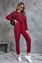 Damen lässiger Jumpsuit mit elastischem Taillenzug und trendy Langarm R&B