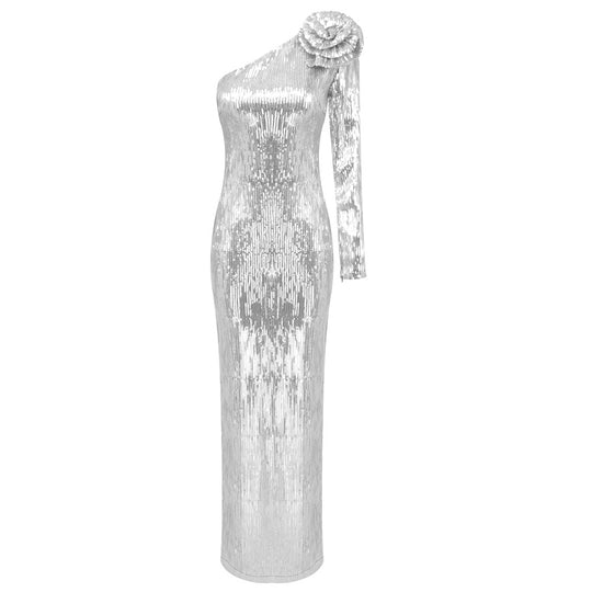 Damen Elegantes Etuikleid mit schimmerndem Stoff und einzigartiger Schulterpartie R&B