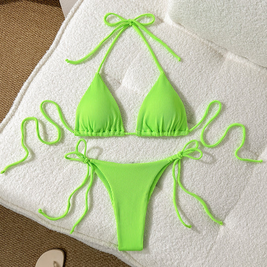 Damen Triangel-Bikini mit elastischen Bindebändern und Ripp-Optik R&B
