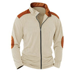 Herren nan strukturierte Strick‑Hybridjacke mit Stehkragen Kontrasteinsätzen und Ellbogenpatches R&B