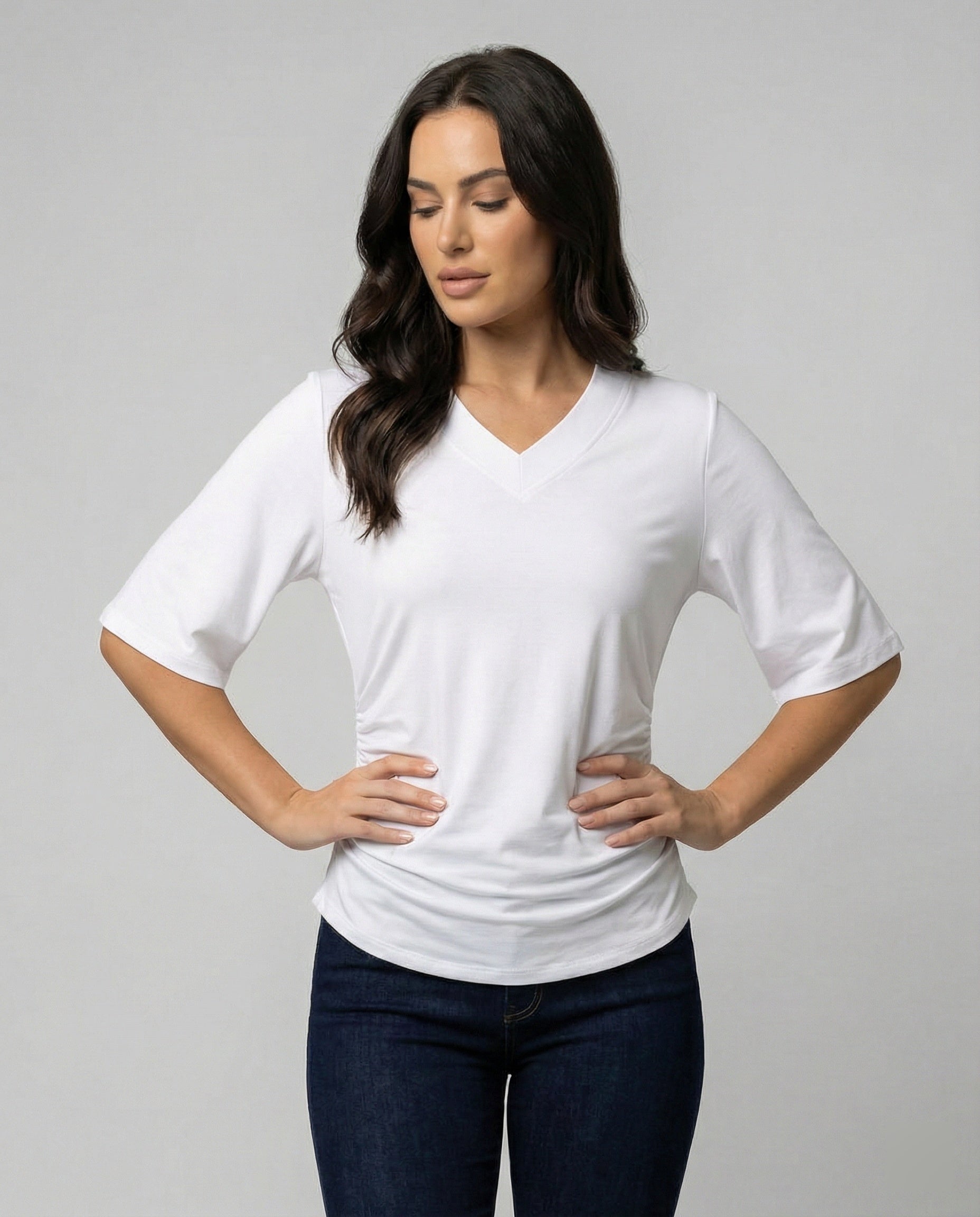 Locker geschnittenes Damen V-Neck T-Shirt Sommer Übergröße Bequem Soft