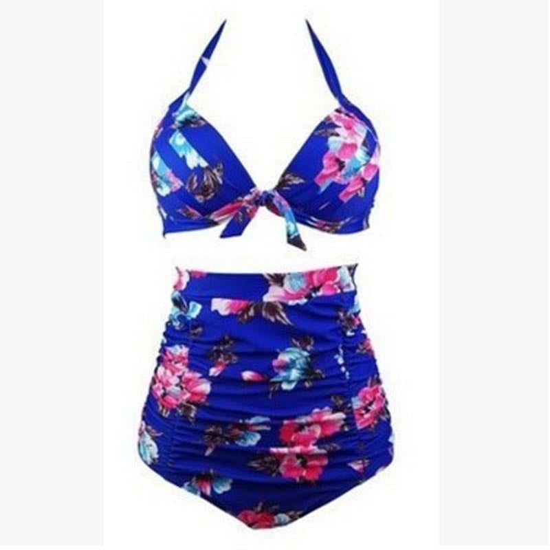 Damen Hoch tailliertes Bikini-Set mit floralem Design und Raffungen R&B