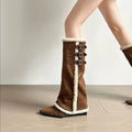 Damen hohe Stiefel mit weichem Kunstfellkragen und detaillierter Schnürfront R&B