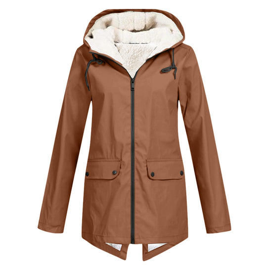 Damen wetterfeste und gefütterte Regenjacke mit verstellbarem Kapuzenkragen R&B