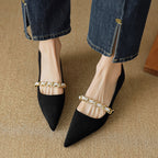 Damen elegante spitze Ballerinas mit modischer Kettenapplikation