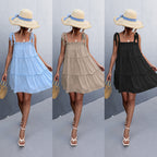 Damen luftiges Sommerkleid mit Rüschendetails und verstellbaren Trägern R&B