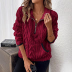 Damen kuschelige Fleece-Pullover mit Reißverschluss und seitlichen Eingrifftaschen R&B