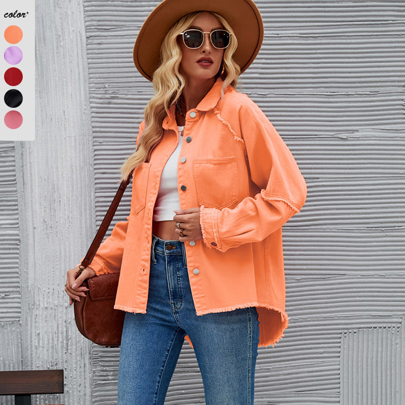 Damen Denimjacke mit lässigem Schnitt und fransigen Details R&B