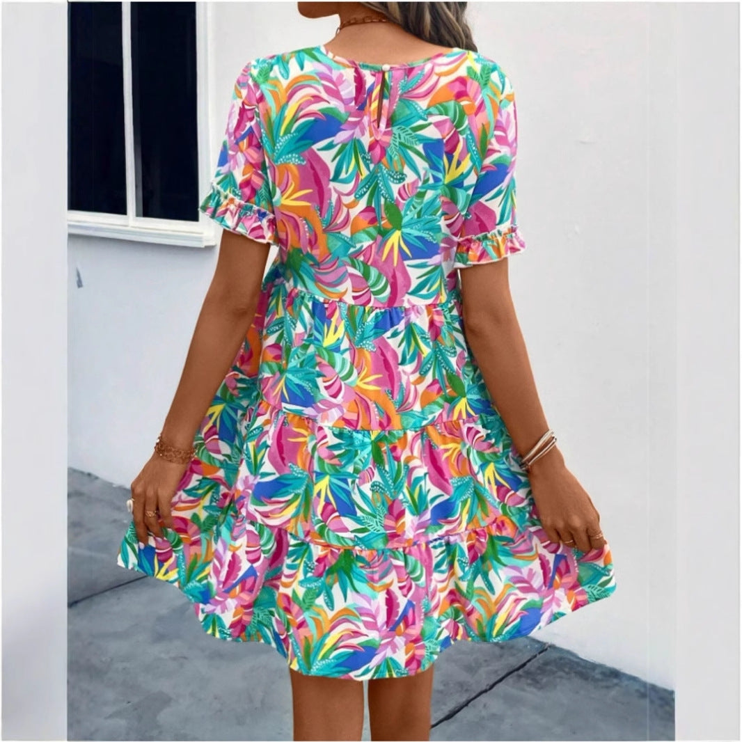 Damen Sommerliches Freizeitkleid mit Rüschendetails und frischem Blumenmuster R&B