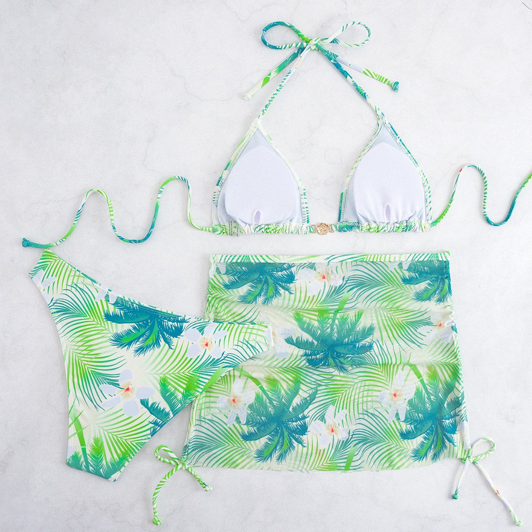 Damen Bikini-Set mit elegantem Wickelrock und tropischem Design R&B