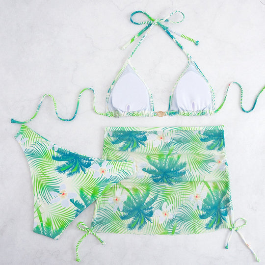 Damen Bikini-Set mit elegantem Wickelrock und tropischem Design R&B