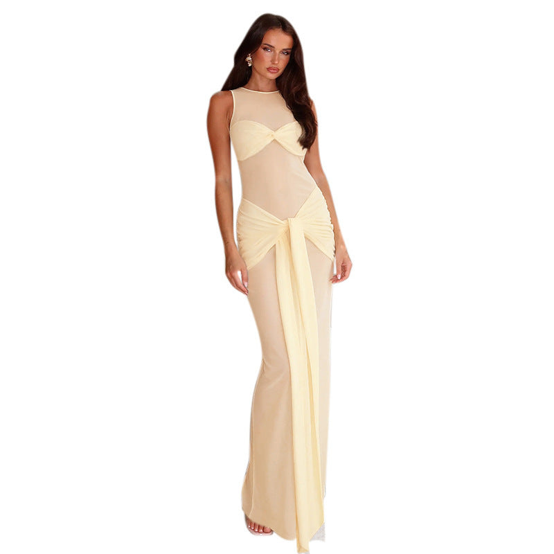 Damen Elegantes Maxikleid mit raffiniertem Drapierungsdesign und hohem Schlitz EB