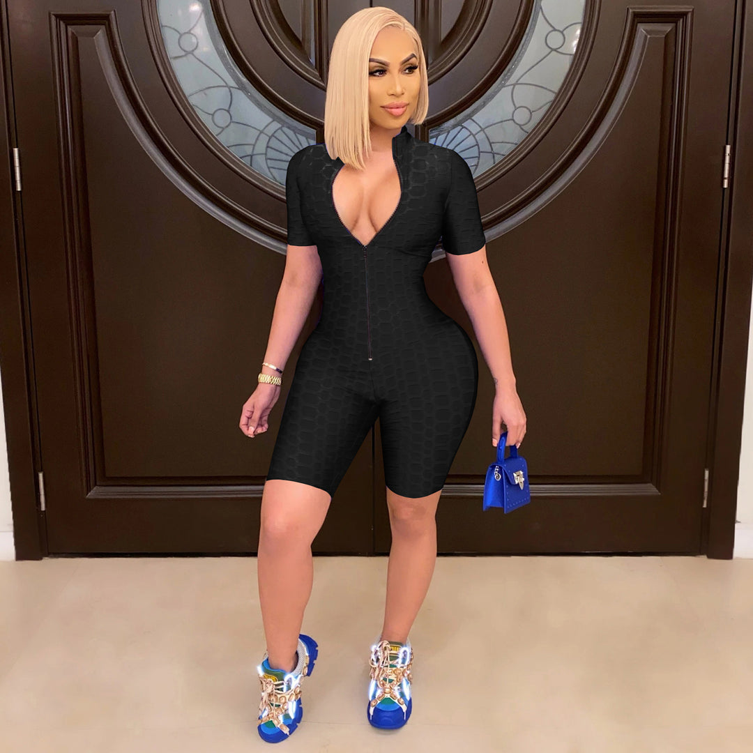 Damen Sportlicher Jumpsuit mit Reißverschluss und figurbetontem Schnitt R&B
