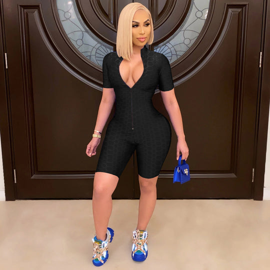 Damen Sportlicher Jumpsuit mit Reißverschluss und figurbetontem Schnitt R&B