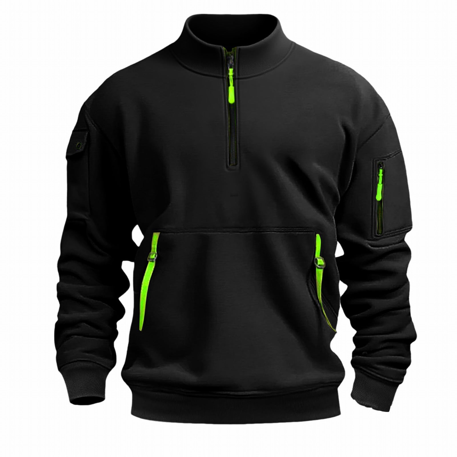Herren nan Sweatshirt mit Stehkragen, halbem Reißverschluss, Kängurutasche und Ärmeltasche R&B