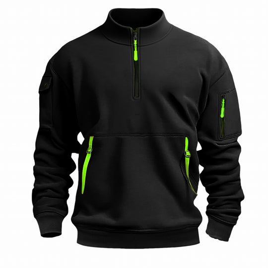 Herren nan Sweatshirt mit Stehkragen, halbem Reißverschluss, Kängurutasche und Ärmeltasche R&B