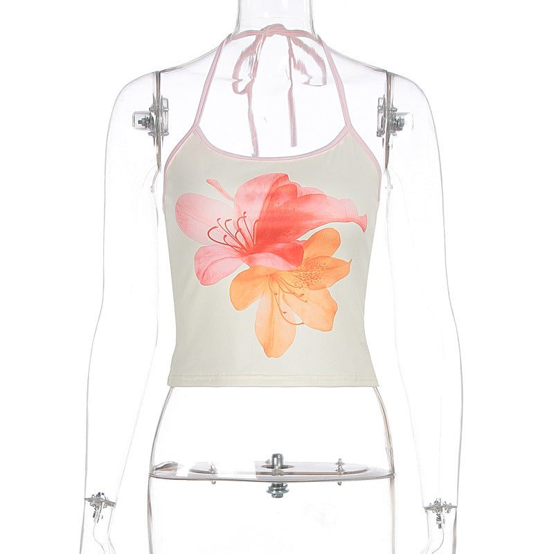 Damen Crop-Top mit floralem Druck und Halterhals R&B