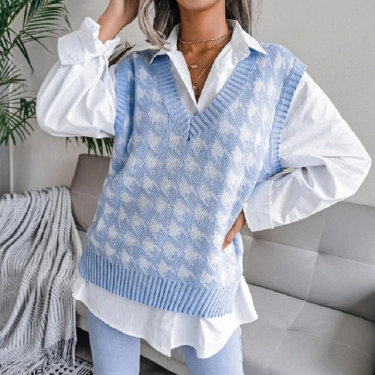 Damen Strickweste im modernen Hahnentritt-Muster R&B