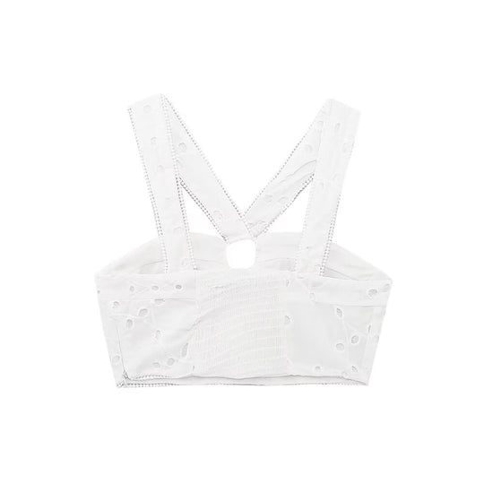 Damen Brokat-Crop-Top mit elegantem Ausschnitt und verzierten Trägern R&B