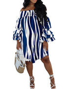 Damen Off-Shoulder Minikleid mit voluminösen Rüschensäumen und beeindruckendem Kettenmuster R&B