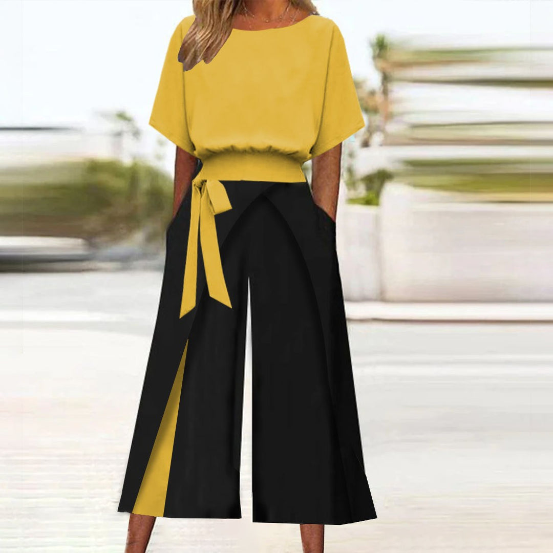 Damen Modische Culotte mit hohem Bund und Bindegürtel R&B
